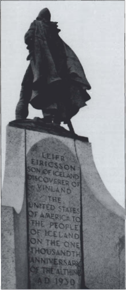 Mynd:Leifur Eiríksson, sonur Íslands, fann Vínland. Frá Bandaríkjunum Norður-Ameríku til íslensku þjóðarinnar á eitt þúsund ára afmæli Alþingis 1930.png